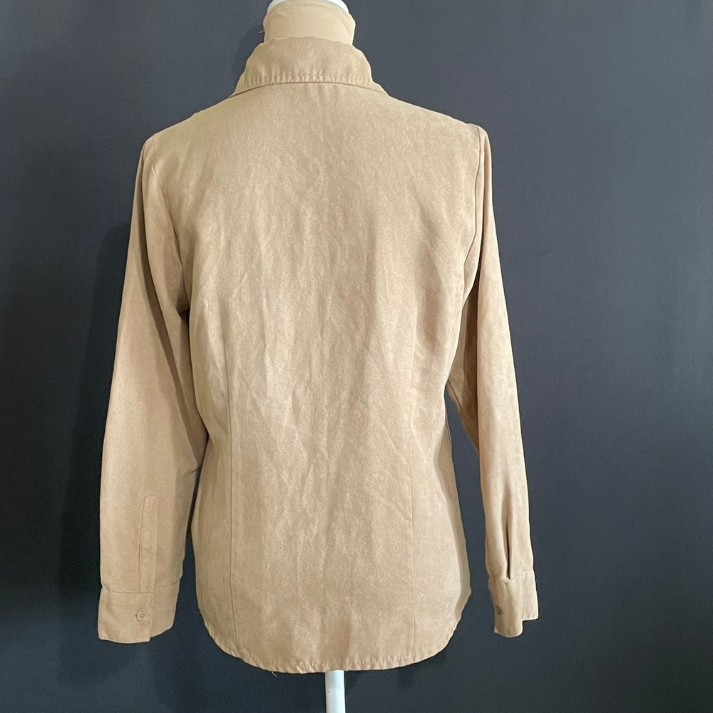 Notations Button Down Shirt Women Small Tan Good Pintuck Faux Suede MSDB0101 - Picture 4 of 9